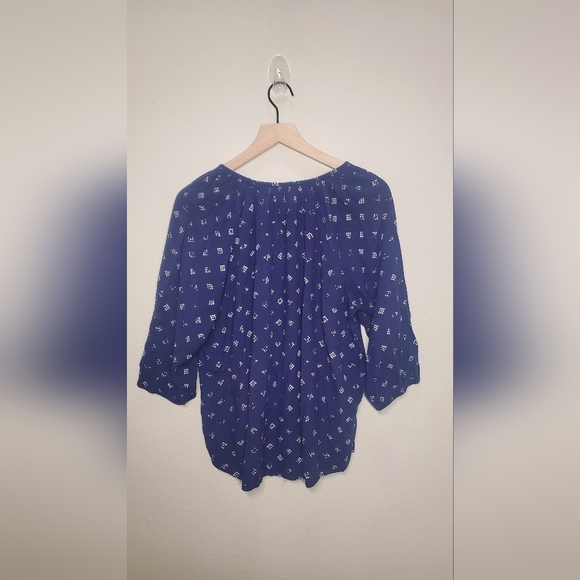 Navy Blue Women's Top with White Pattern - Picture 3 of 3